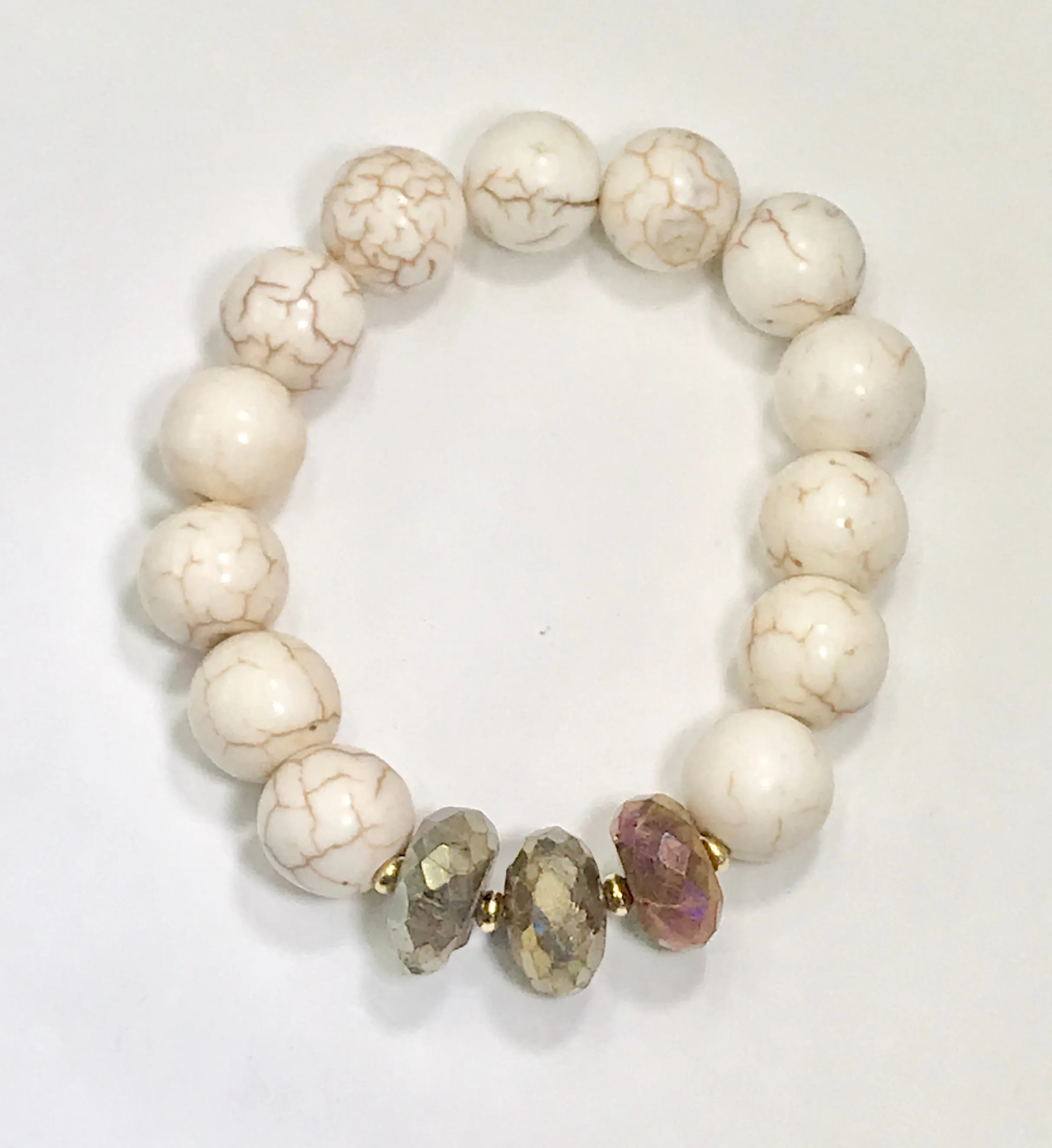 Ivory Stretch Bracelet Stack Set of 3 Carved Bone, Howlite