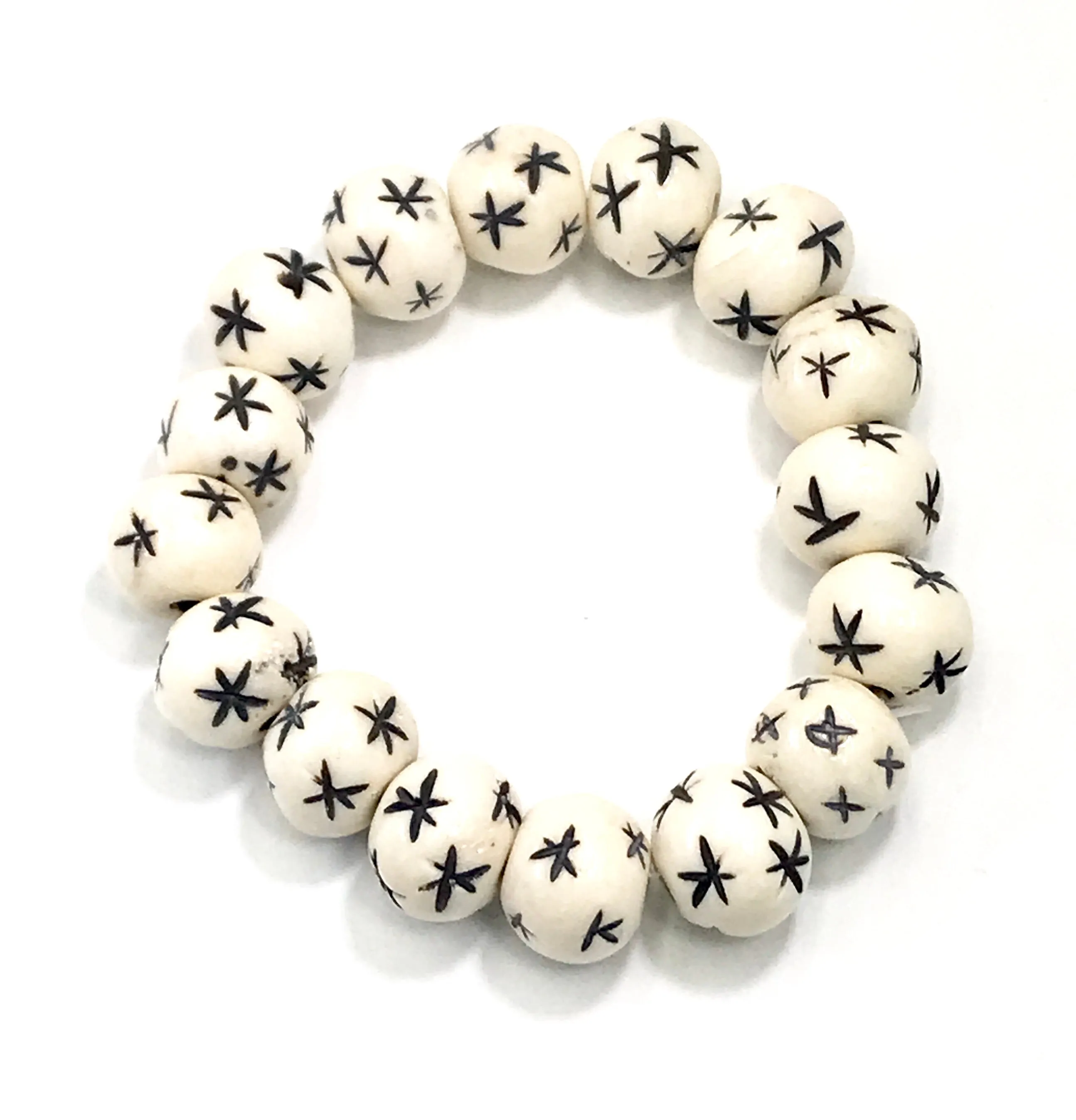 Ivory Stretch Bracelet Stack Set of 3 Carved Bone, Howlite