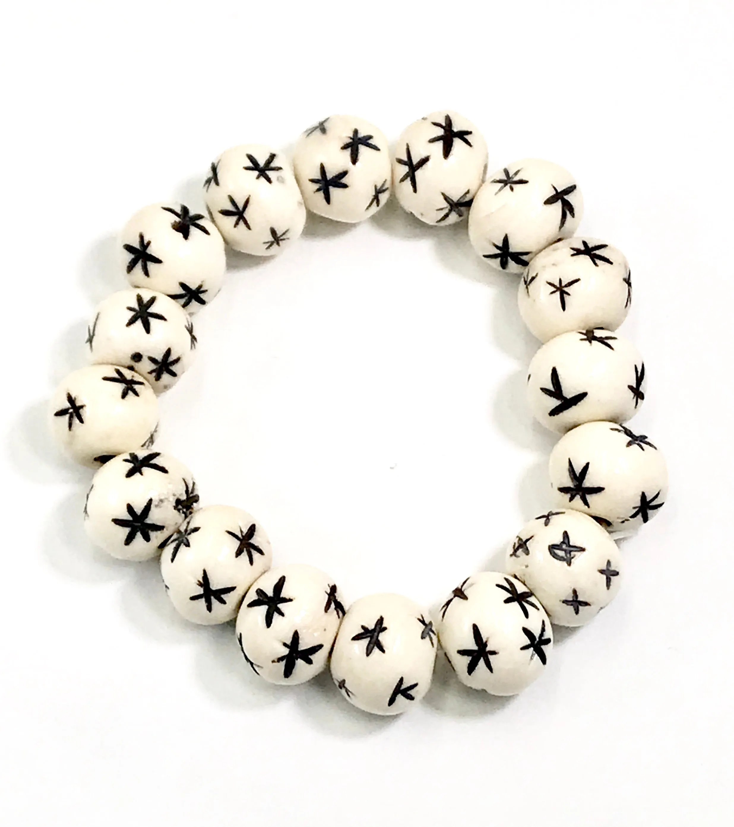 Ivory Stretch Bracelet Stack Set of 3 Carved Bone, Howlite