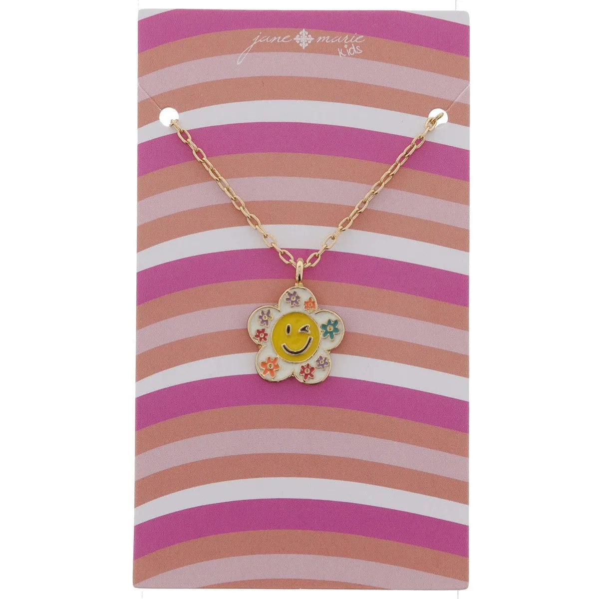 Jane Marie Kids Multi Enamel Winking Happy Face Flower Necklace