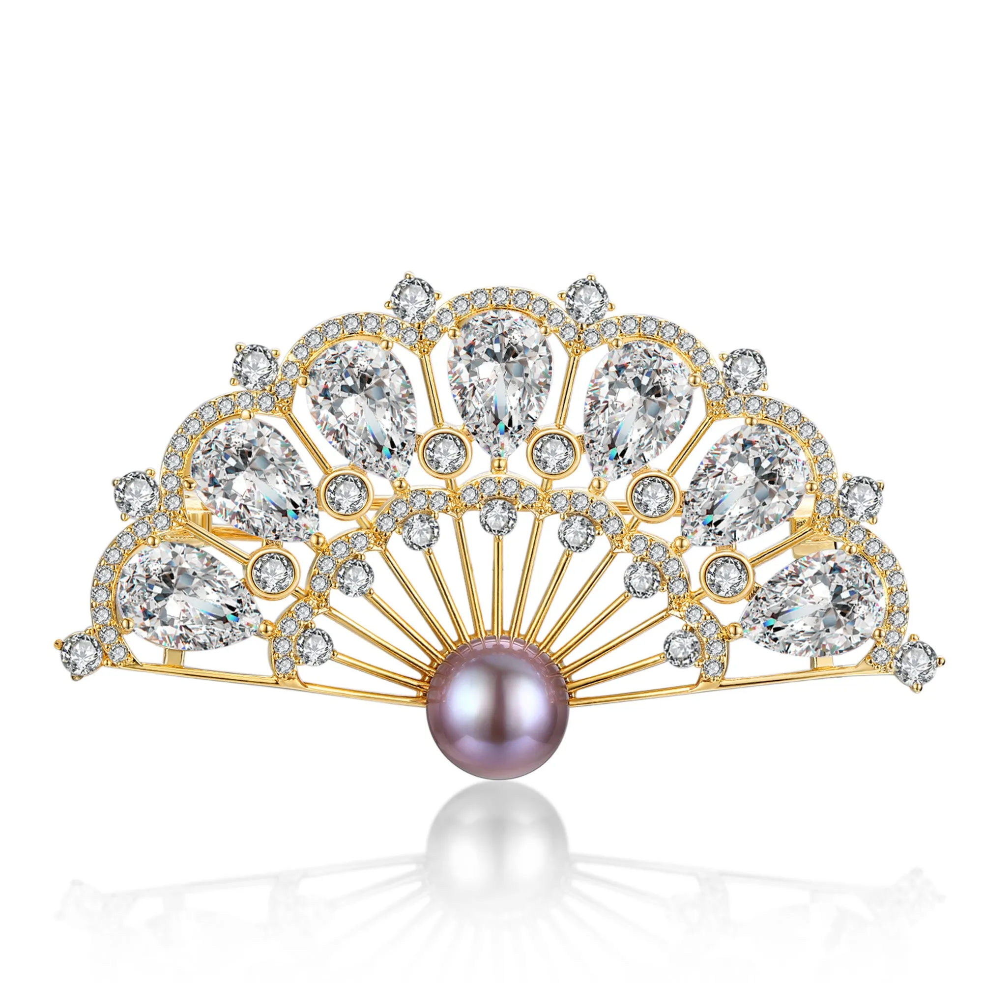 Japanese Fan Edison Pearl Brooch