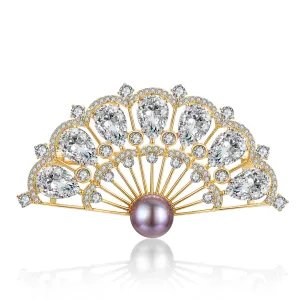 Japanese Fan Edison Pearl Brooch