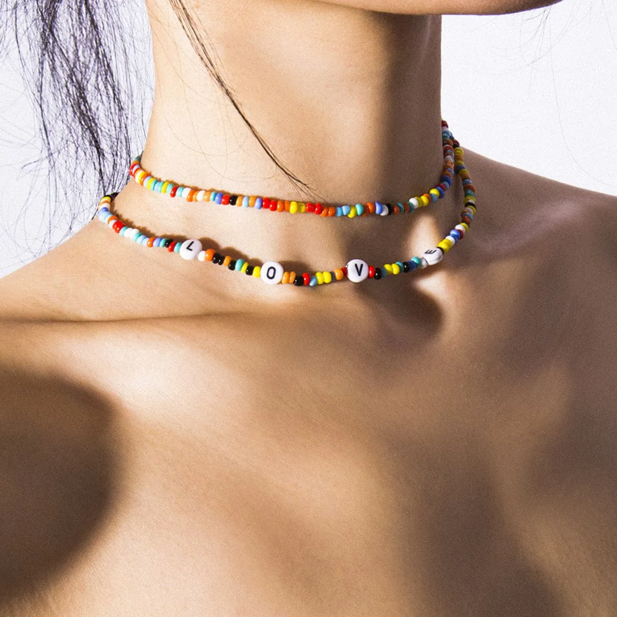 Jewel-Tone Howlite & 18K Gold-Plated 'Love' Beaded Layered Choker Necklace