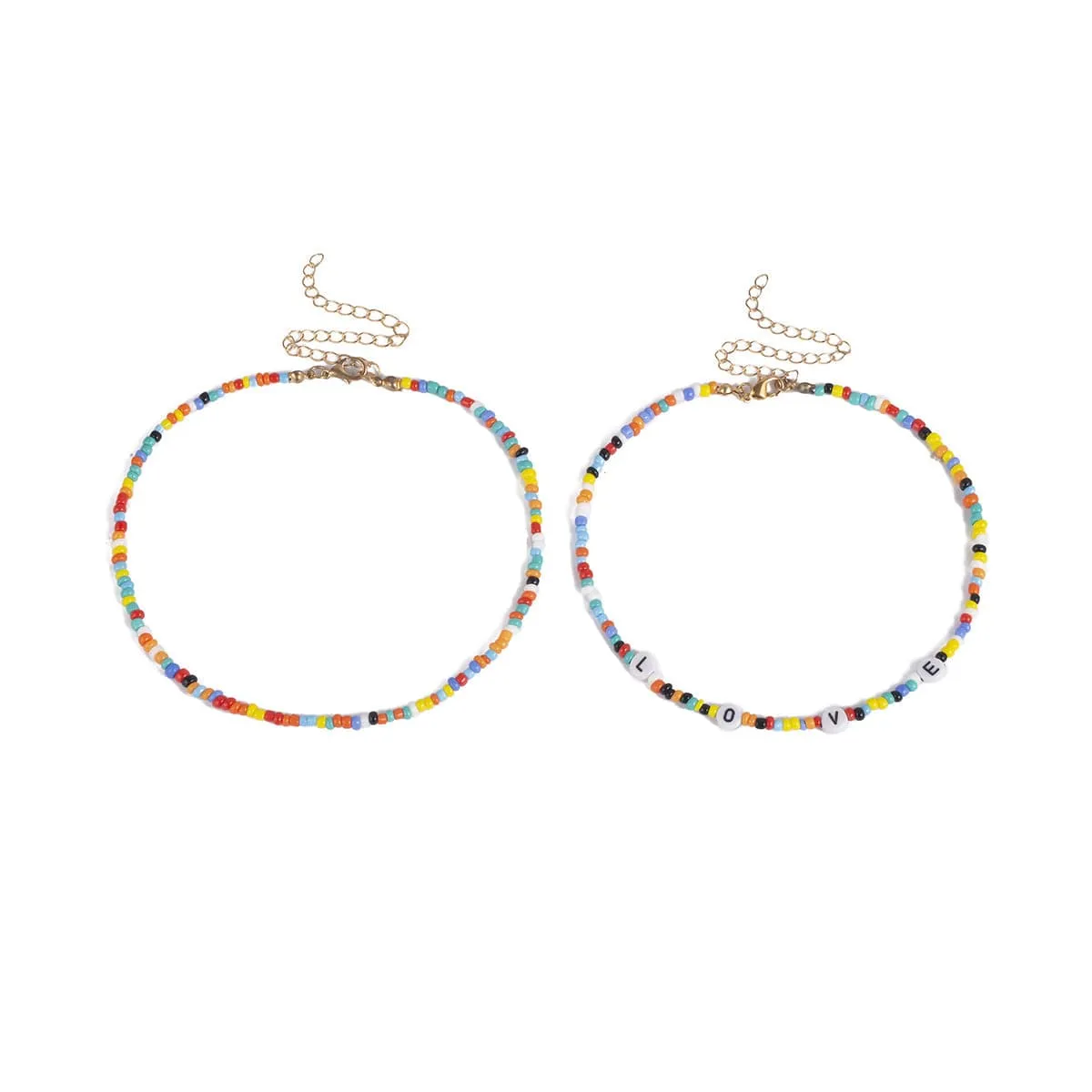 Jewel-Tone Howlite & 18K Gold-Plated 'Love' Beaded Layered Choker Necklace