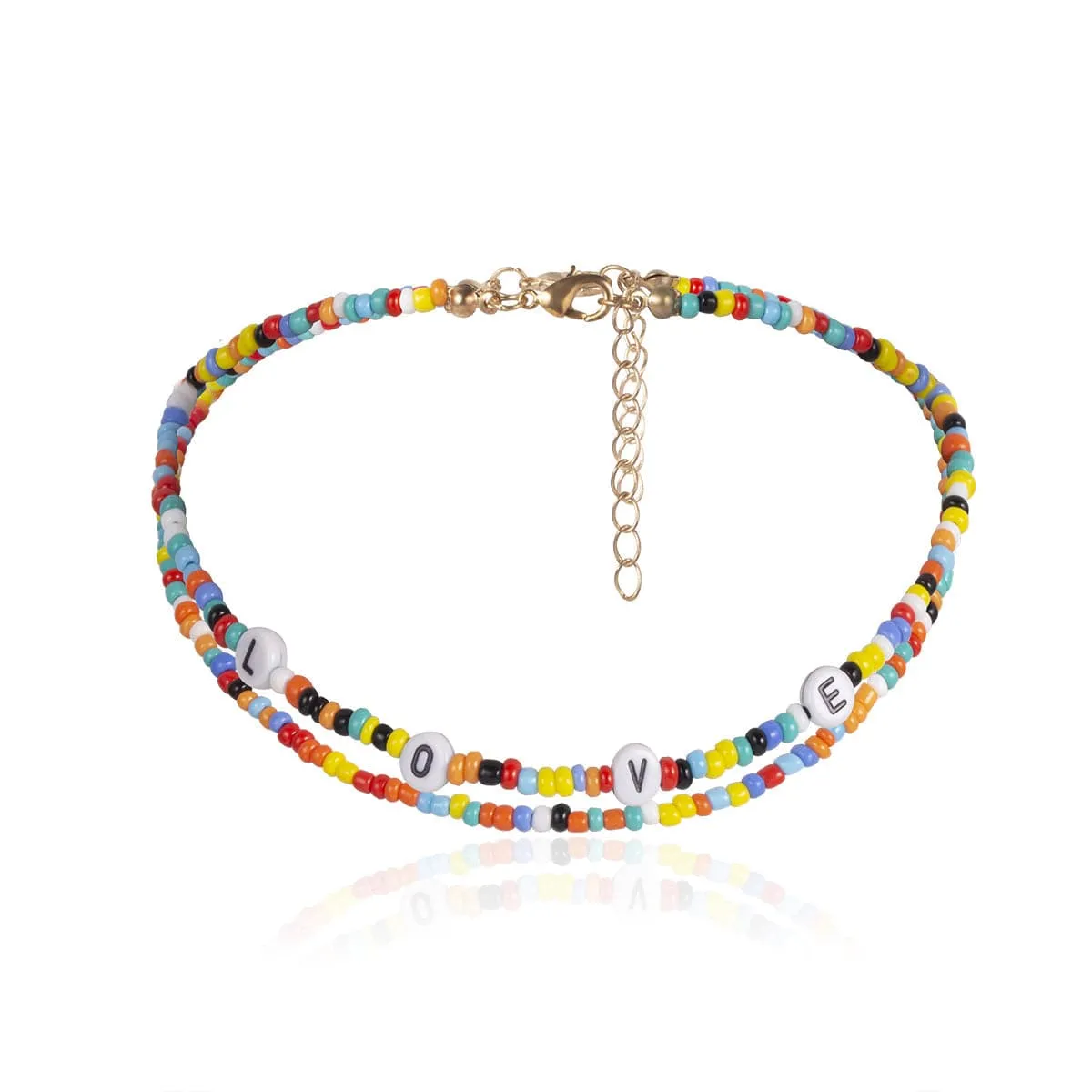 Jewel-Tone Howlite & 18K Gold-Plated 'Love' Beaded Layered Choker Necklace