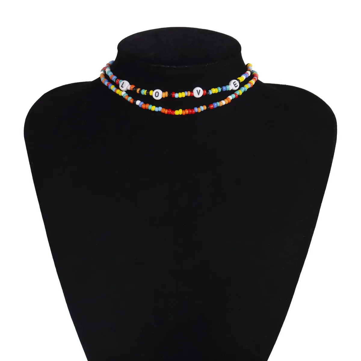 Jewel-Tone Howlite & 18K Gold-Plated 'Love' Beaded Layered Choker Necklace