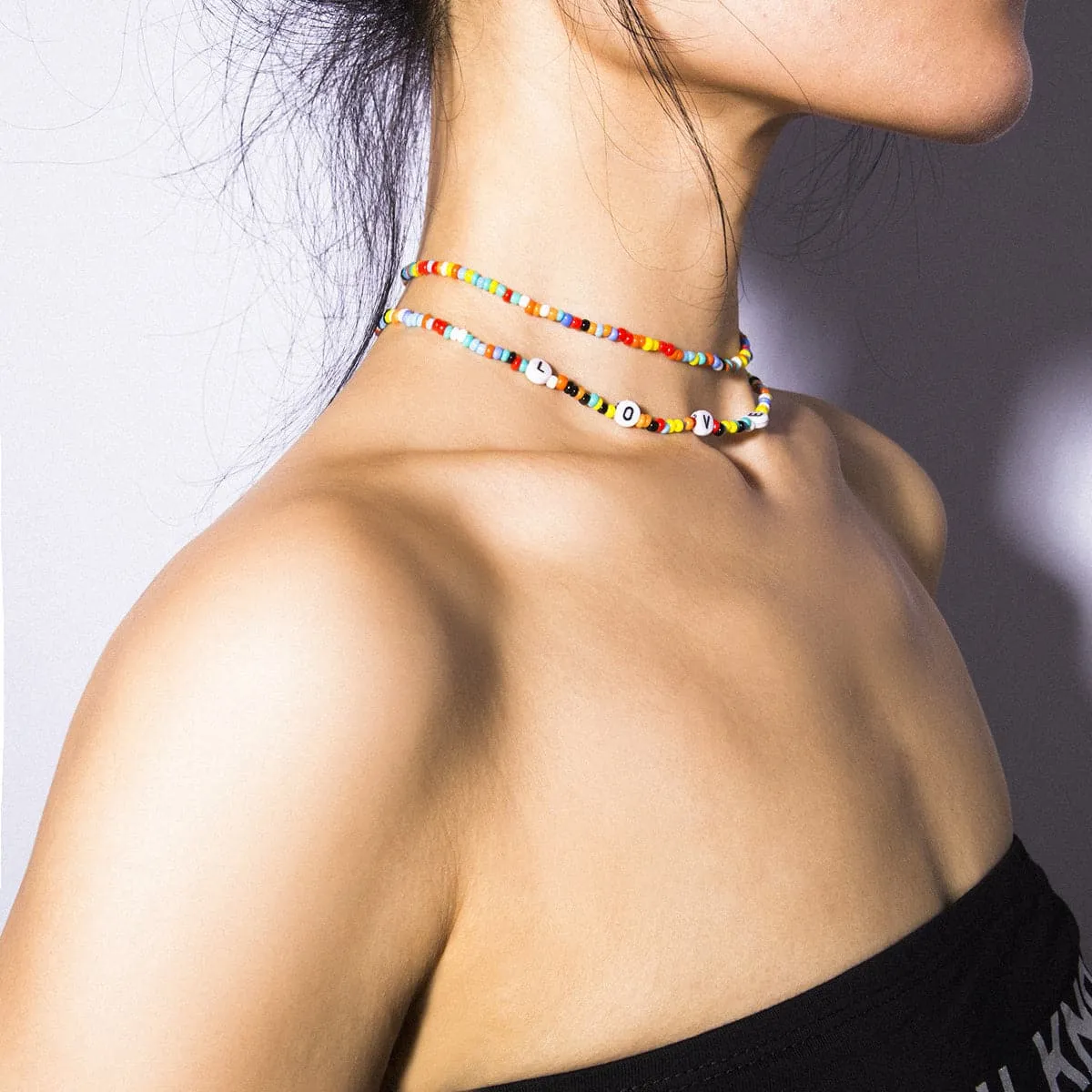 Jewel-Tone Howlite & 18K Gold-Plated 'Love' Beaded Layered Choker Necklace