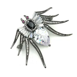 Jewelblings Antique Baguette Cut Pear & Oval CZ Eight-Legged Red Eyes Black Spider Brooches Pin