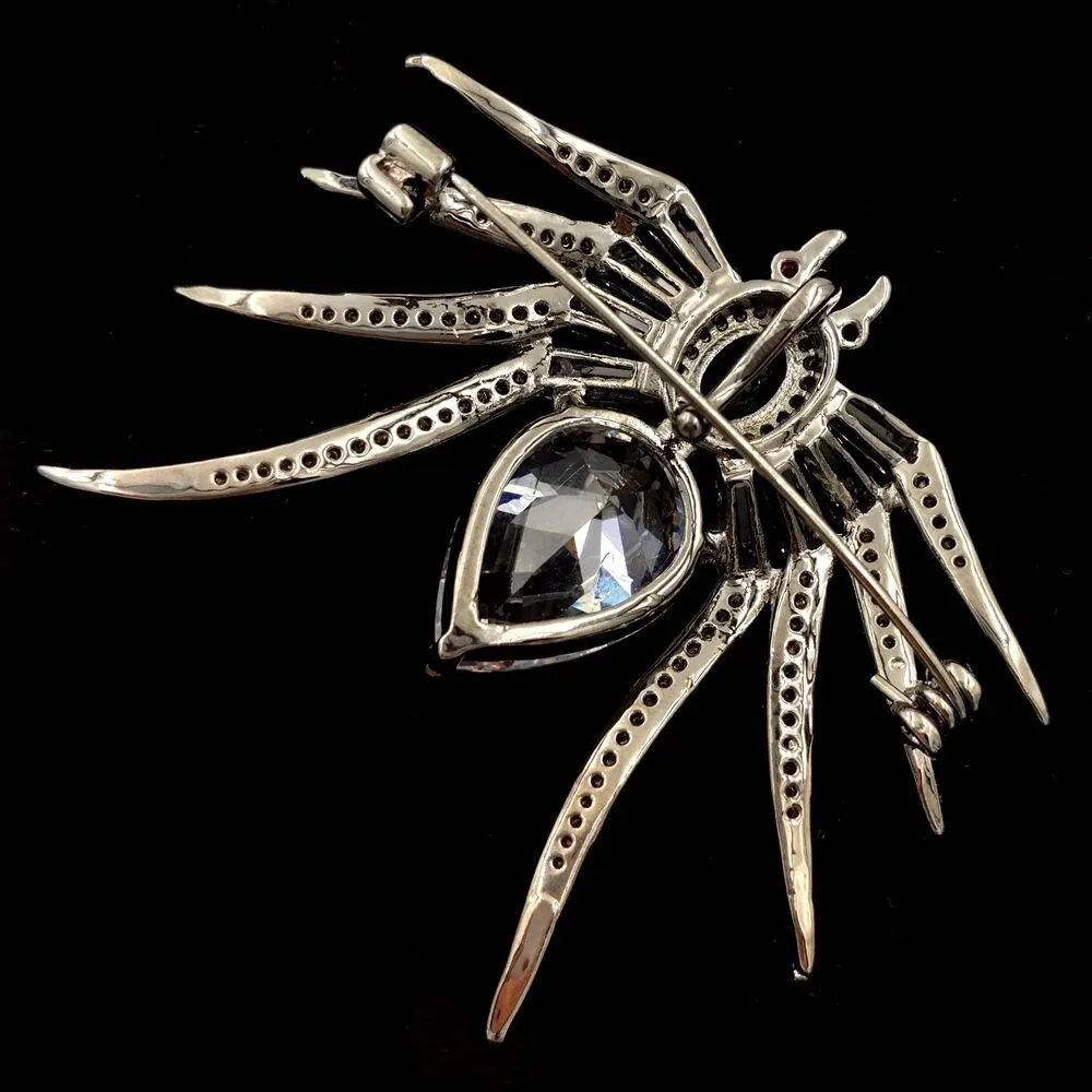 Jewelblings Antique Baguette Cut Pear & Oval CZ Eight-Legged Red Eyes Black Spider Brooches Pin