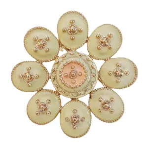 Jewelblings Elegancy Golden Beads White Enamel Round Flower Brooches Pins Decoration DIY Project Business Suit Formal Dress Gown Accessory