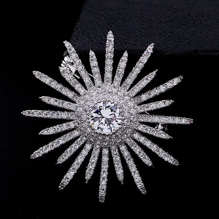 Jewelblings Glitter Micro Pave Clear CZ Multi Irregular Points Round Shaped Atomic Burst Star Brooches Spiky Pins for Women V Neck Collar Bag