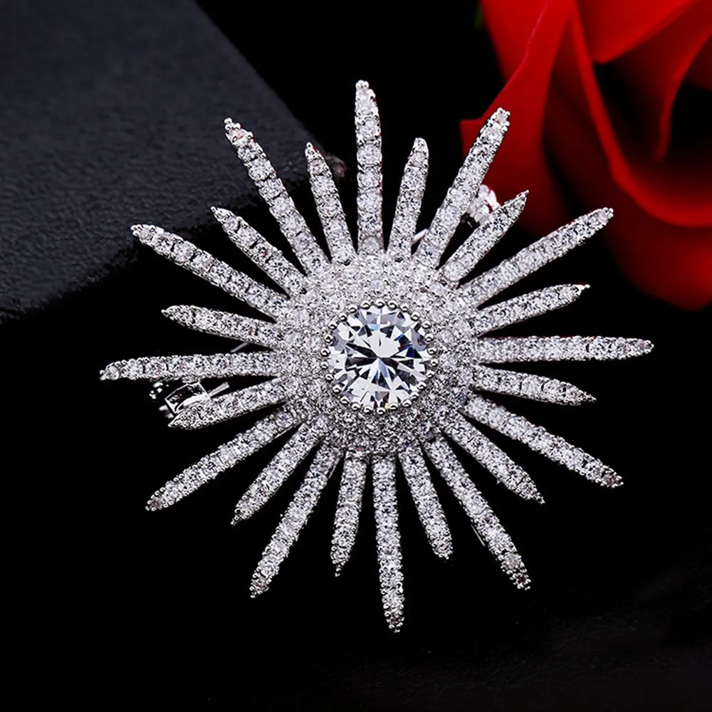 Jewelblings Glitter Micro Pave Clear CZ Multi Irregular Points Round Shaped Atomic Burst Star Brooches Spiky Pins for Women V Neck Collar Bag