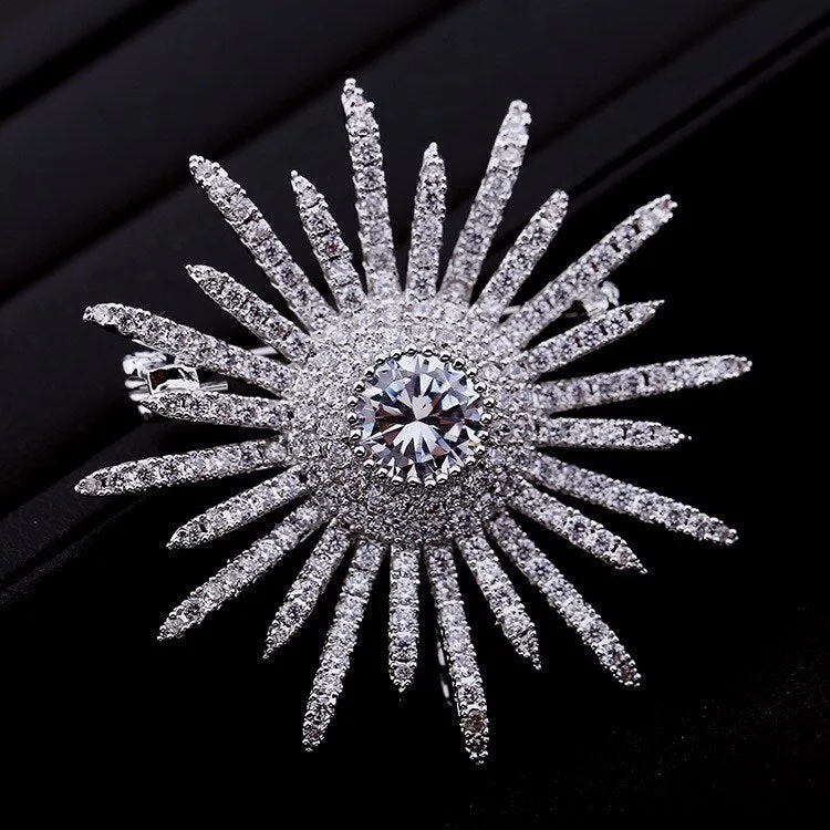 Jewelblings Glitter Micro Pave Clear CZ Multi Irregular Points Round Shaped Atomic Burst Star Brooches Spiky Pins for Women V Neck Collar Bag