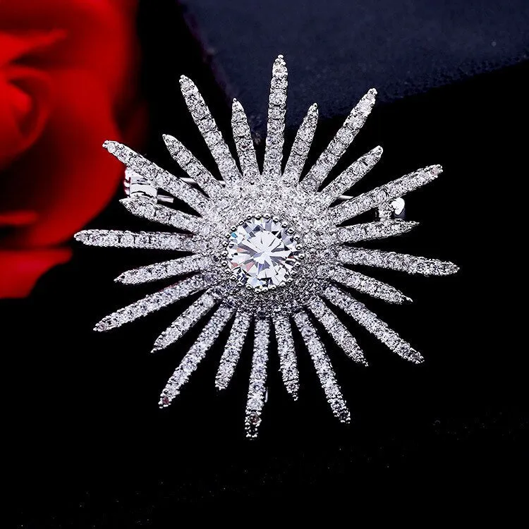 Jewelblings Glitter Micro Pave Clear CZ Multi Irregular Points Round Shaped Atomic Burst Star Brooches Spiky Pins for Women V Neck Collar Bag