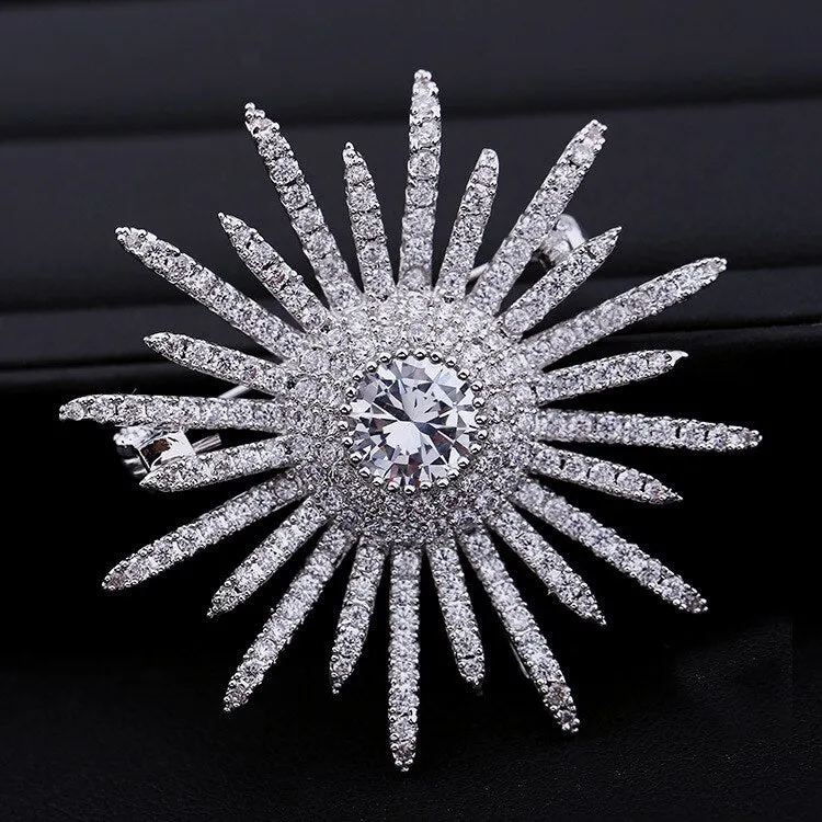 Jewelblings Glitter Micro Pave Clear CZ Multi Irregular Points Round Shaped Atomic Burst Star Brooches Spiky Pins for Women V Neck Collar Bag