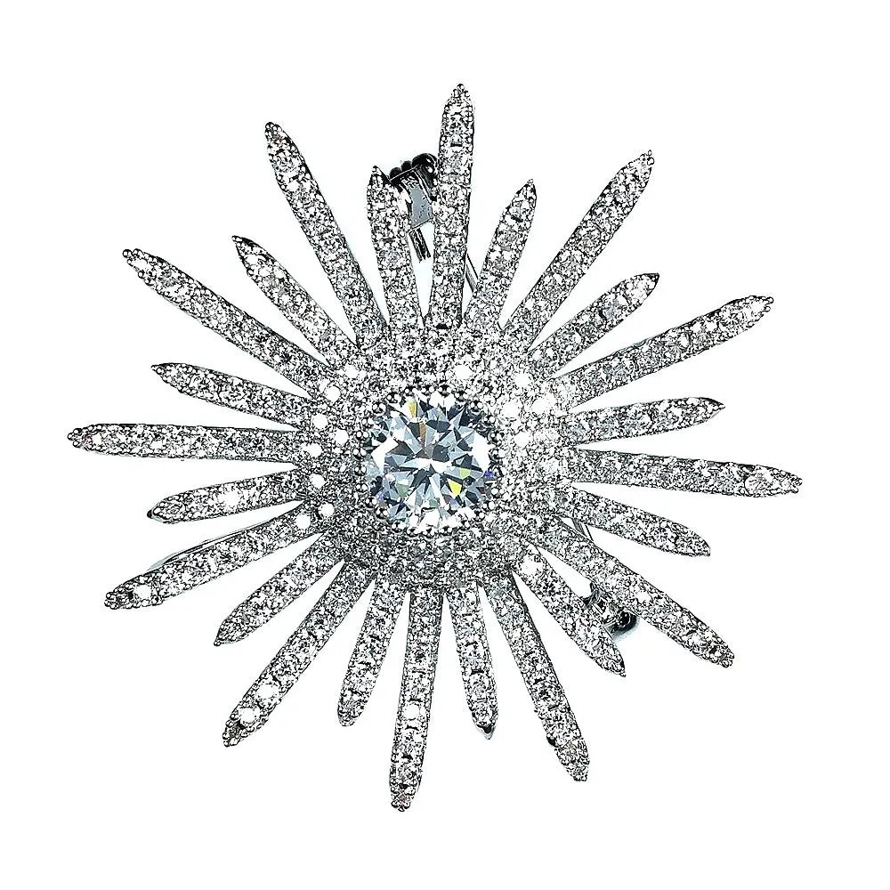 Jewelblings Glitter Micro Pave Clear CZ Multi Irregular Points Round Shaped Atomic Burst Star Brooches Spiky Pins for Women V Neck Collar Bag
