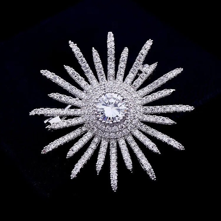 Jewelblings Glitter Micro Pave Clear CZ Multi Irregular Points Round Shaped Atomic Burst Star Brooches Spiky Pins for Women V Neck Collar Bag