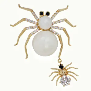 Jewelblings Stunning Designer Black Spider and White Mother of Pearl Spider Brooches and Pins Halloween Witch Costume Hat Insect Jewelry