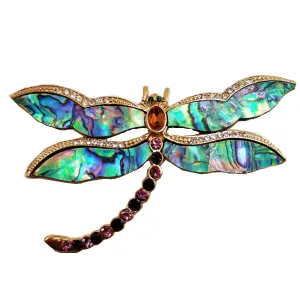 Jewelblings Stunning Vintage Crystal Accent Abalone Shell Dragonfly Brooches Pins Mid-century Colors Mother of Pearl  Insect Outfit Jewelry