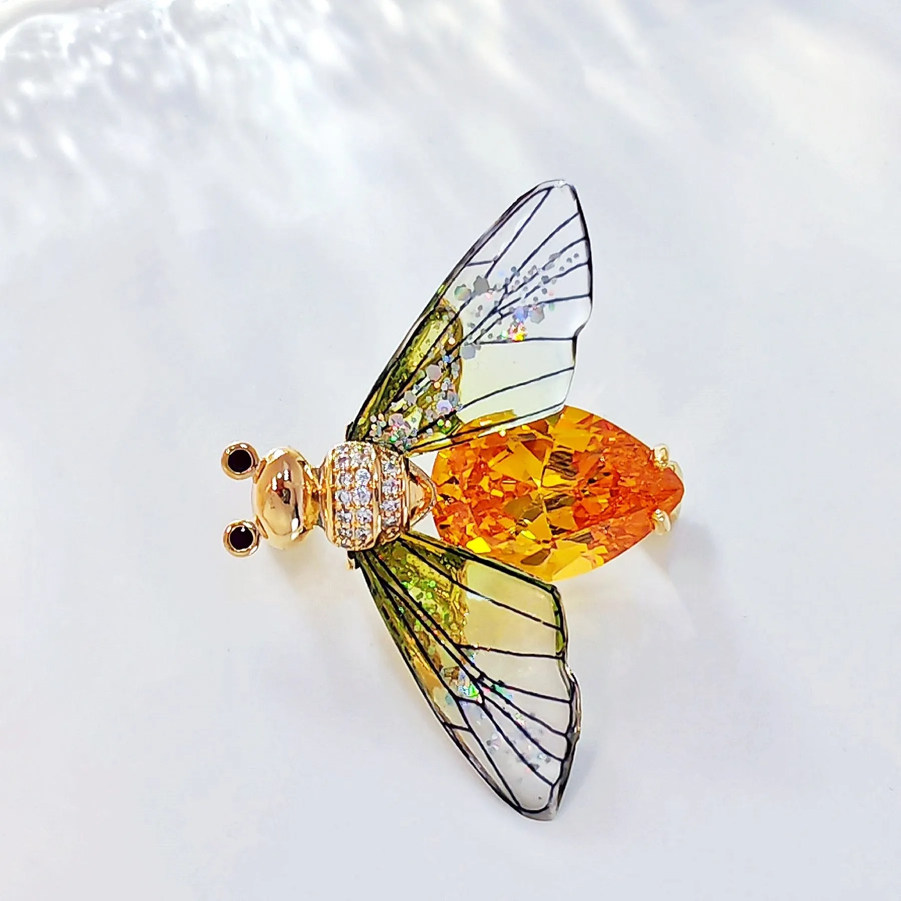 Jewelblings Super Cute Sequins Winged Pear CZ Body Yellow Bee Brooches Pins