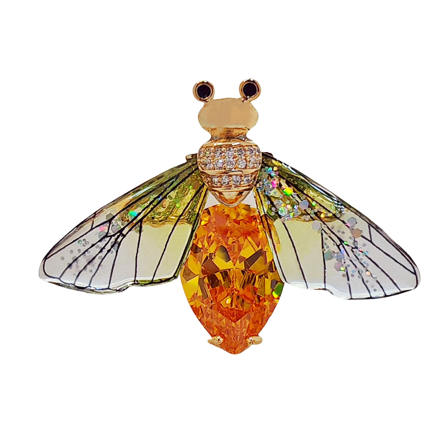 Jewelblings Super Cute Sequins Winged Pear CZ Body Yellow Bee Brooches Pins