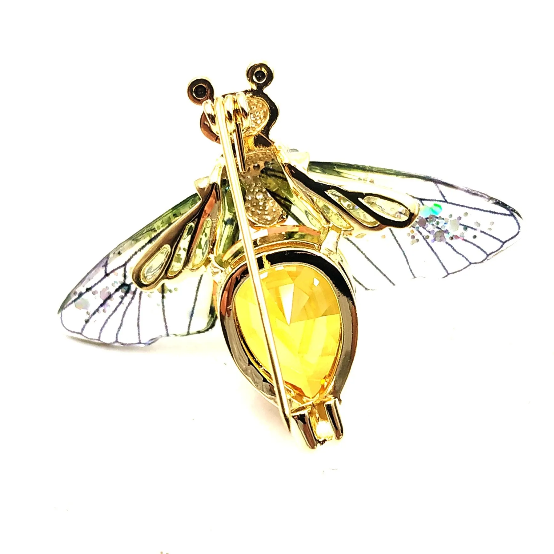Jewelblings Super Cute Sequins Winged Pear CZ Body Yellow Bee Brooches Pins