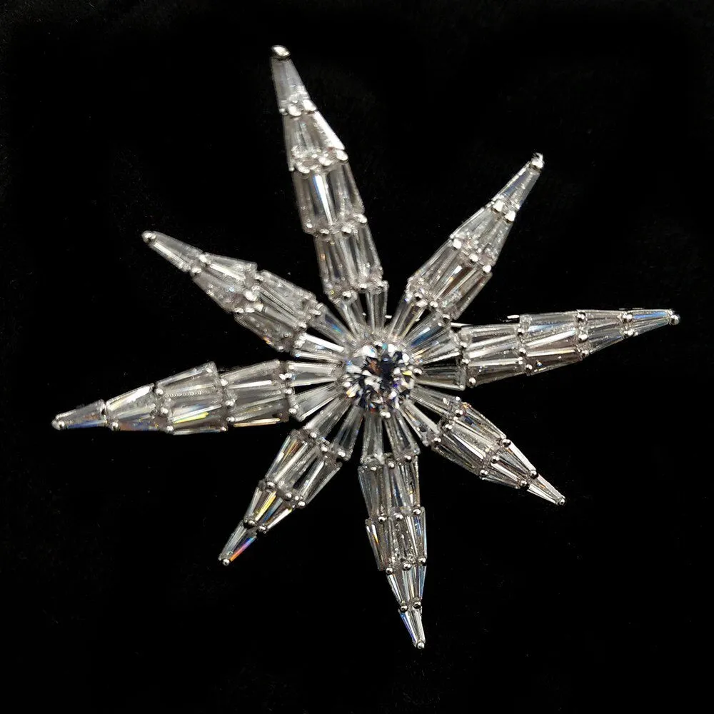 Jewelblings Victorian Antique Clear Round Stone Domed Baguette Cut CZ Six-Pointed Star Brooches Atomic Star Pins Hexagram Jewelry for Women