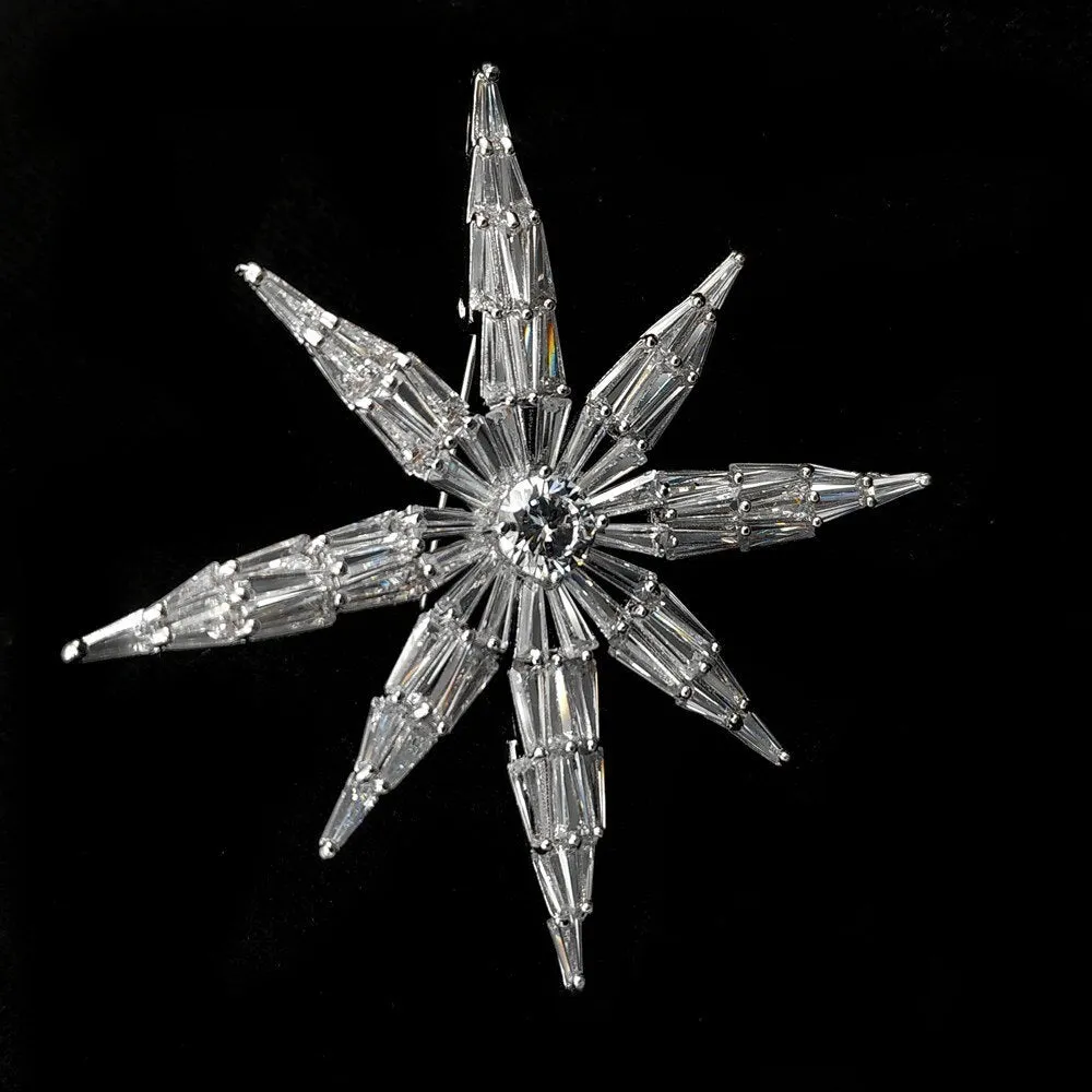 Jewelblings Victorian Antique Clear Round Stone Domed Baguette Cut CZ Six-Pointed Star Brooches Atomic Star Pins Hexagram Jewelry for Women