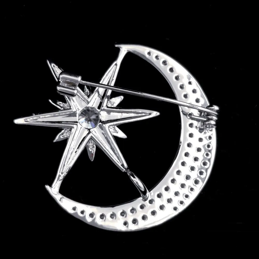 Jewelblings Victorian Antique Hardware Pave Clear CZ Star Crescent Moon Brooches Pins Unisex Planet Jewelry for Business Suit Formal Dress