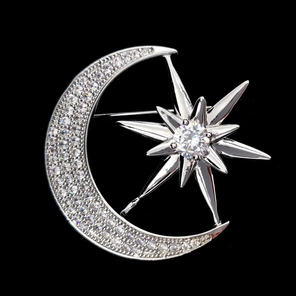 Jewelblings Victorian Antique Hardware Pave Clear CZ Star Crescent Moon Brooches Pins Unisex Planet Jewelry for Business Suit Formal Dress