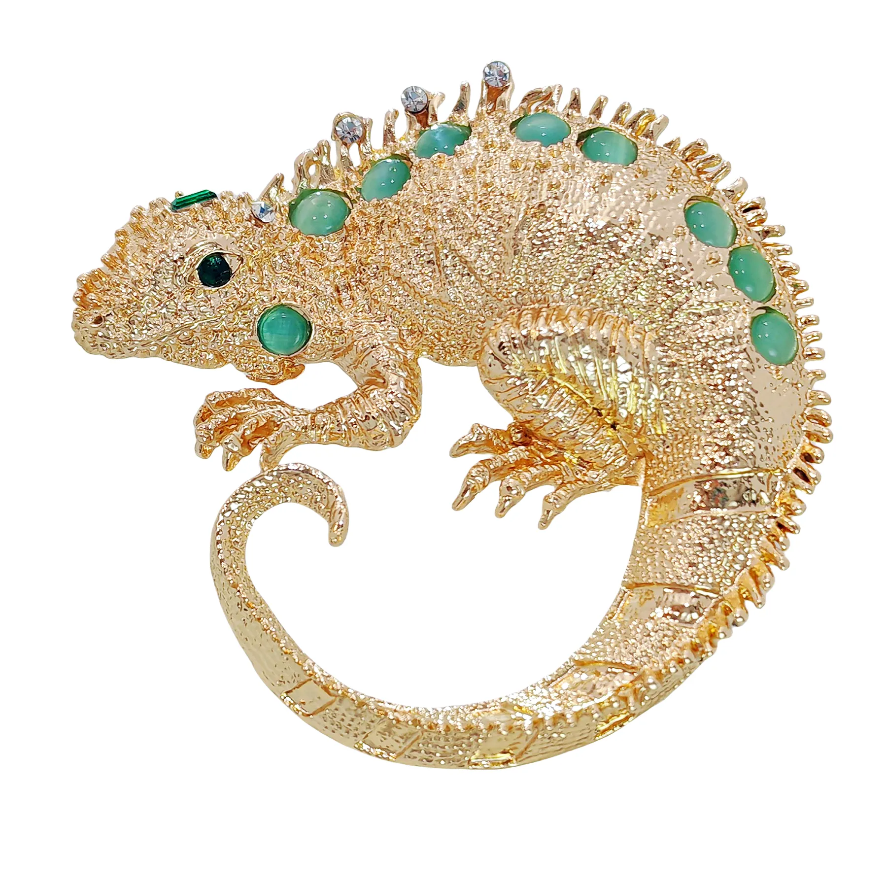 Jewelblings Victorian Vintage Imitated Green Opal Accent Circle Position Golden Metal Lizard Brooches Pins Unisex Halloween Costume Jewelry