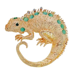 Jewelblings Victorian Vintage Imitated Green Opal Accent Circle Position Golden Metal Lizard Brooches Pins Unisex Halloween Costume Jewelry