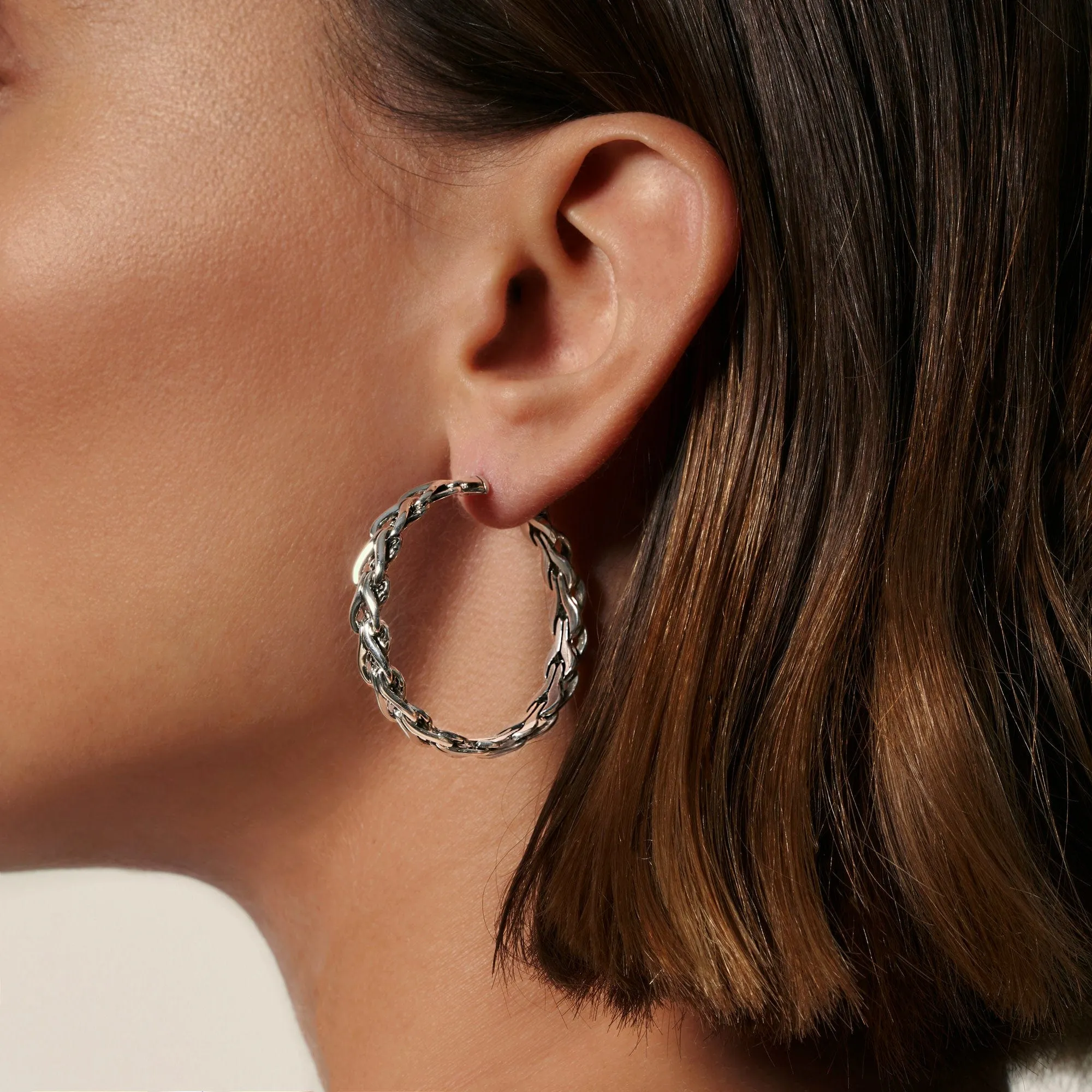 John Hardy Silver Asli Chain Link Medium Hoop Earrings