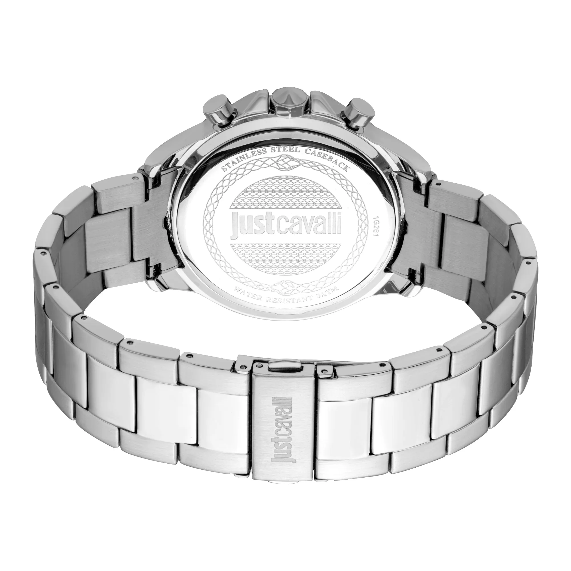 Just Cavalli Men's Chronograph Watch, Silver Case, Dark Blue Dial, Stainless Steel Bracelet