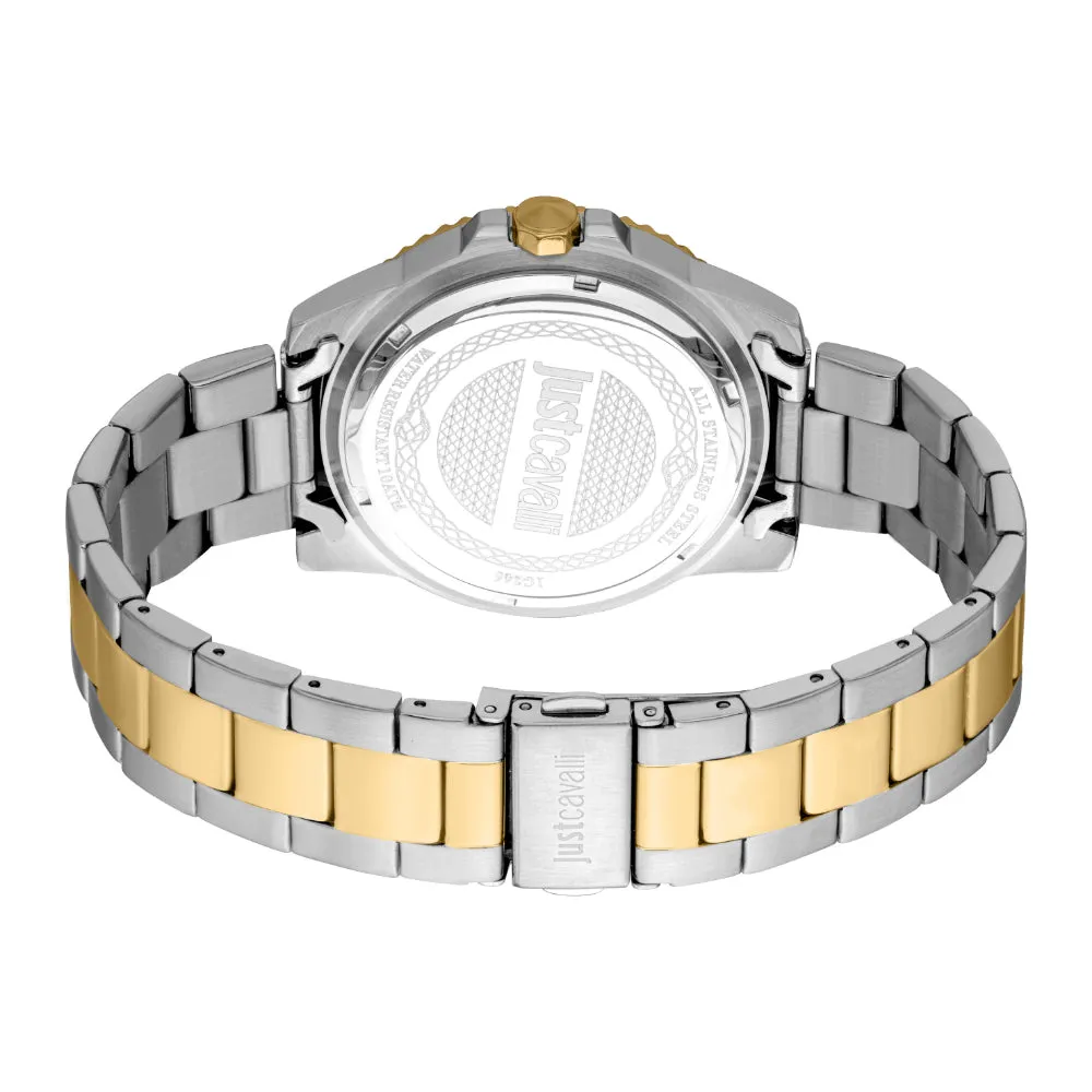 Just Cavalli Men's Two Tone Silver & Gold Color Watch with Dark Blue Dial