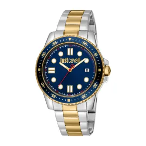 Just Cavalli Men's Two Tone Silver & Gold Color Watch with Dark Blue Dial