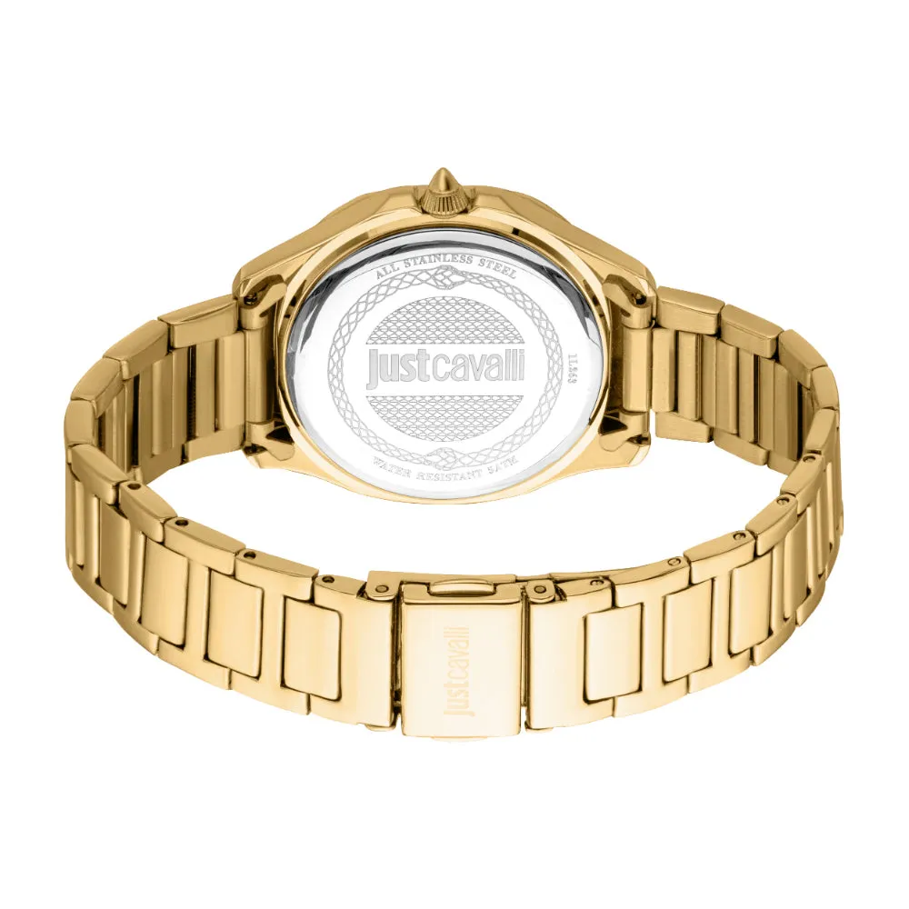 Just Cavalli Women's Gold Watch with Dark Green Dial and Metal Bracelet
