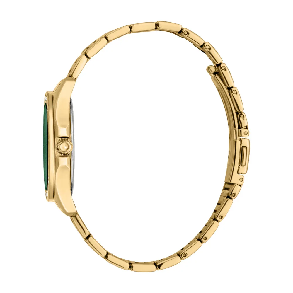Just Cavalli Women's Gold Watch with Dark Green Dial and Metal Bracelet