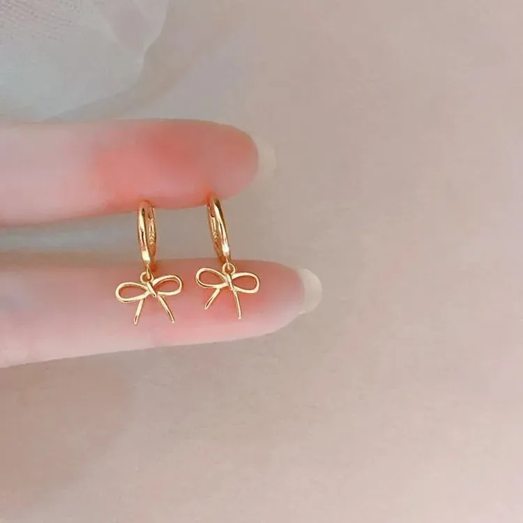Kawaii Geometric Bow Hoop Earrings ✨💕 - Cute Minimalist Jewelry for Women! 🎀