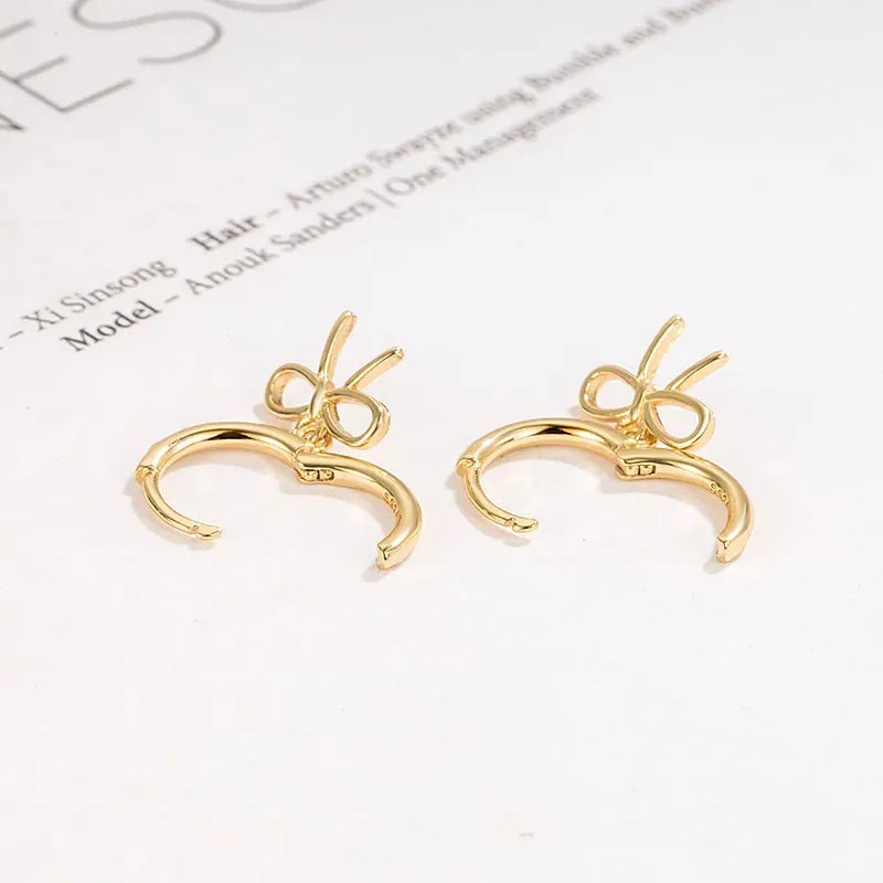 Kawaii Geometric Bow Hoop Earrings ✨💕 - Cute Minimalist Jewelry for Women! 🎀