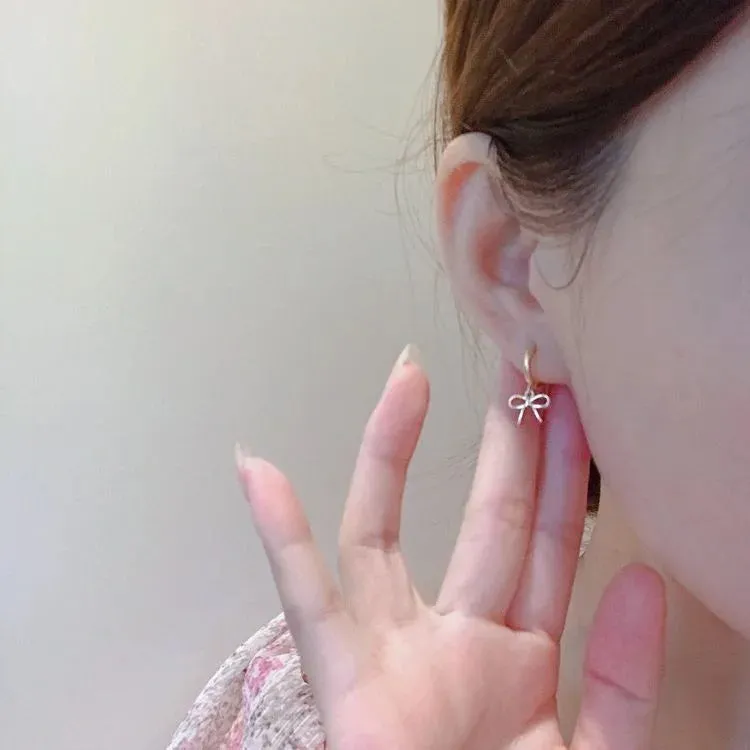 Kawaii Geometric Bow Hoop Earrings ✨💕 - Cute Minimalist Jewelry for Women! 🎀