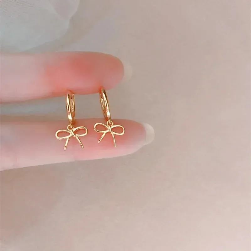 Kawaii Geometric Bow Hoop Earrings ✨💕 - Cute Minimalist Jewelry for Women! 🎀