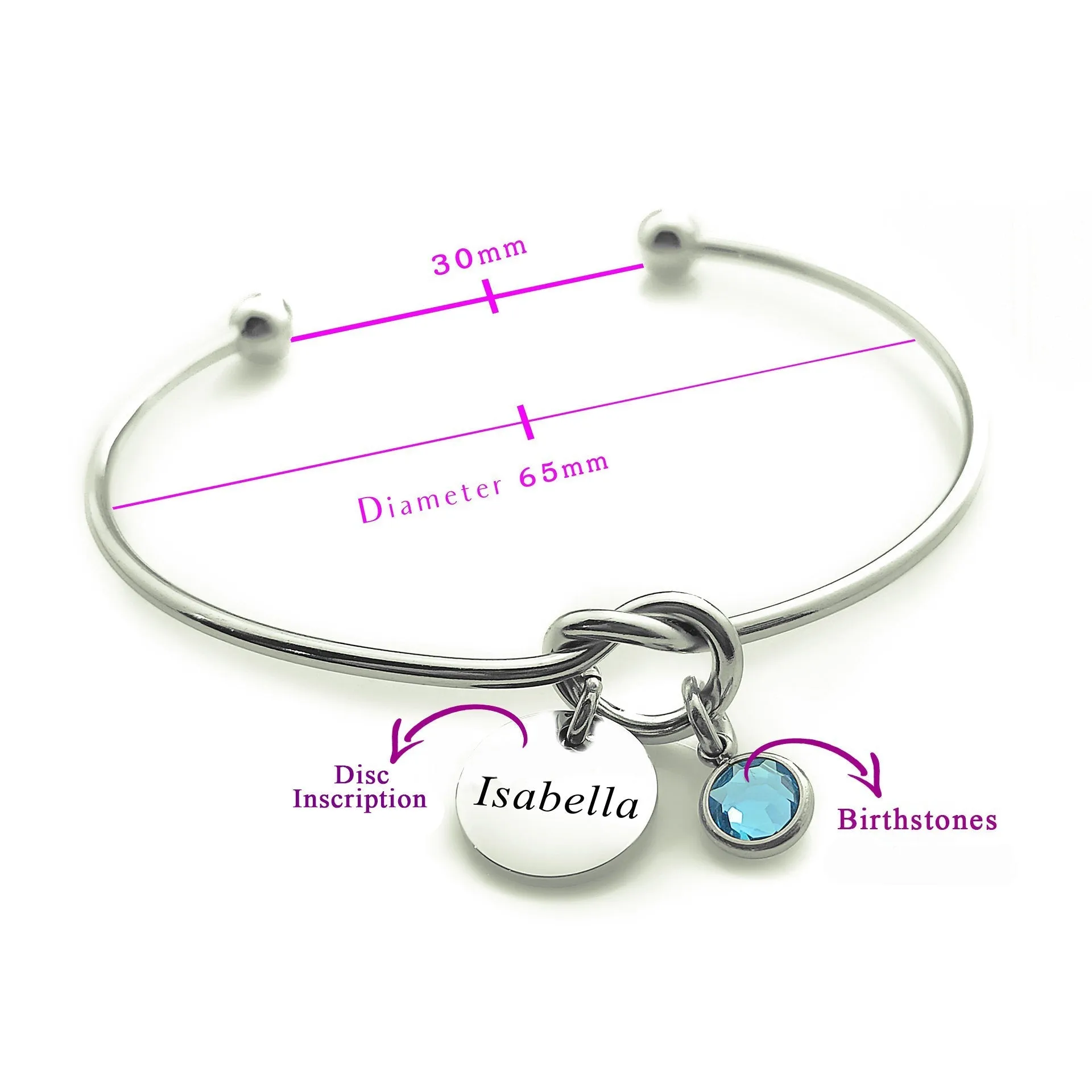 Knot Bangle (Disc & Birthstones Optional)