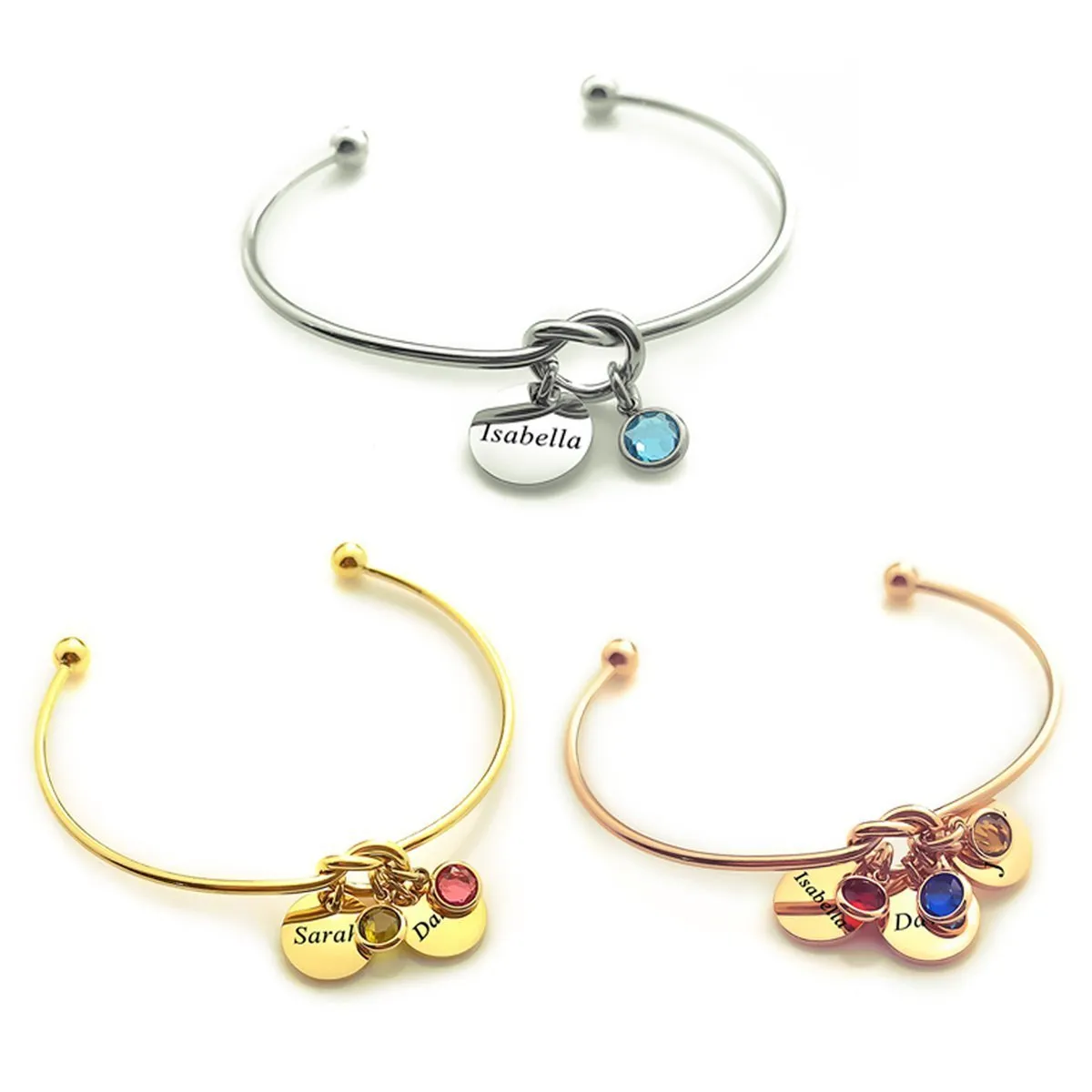 Knot Bangle (Disc & Birthstones Optional)