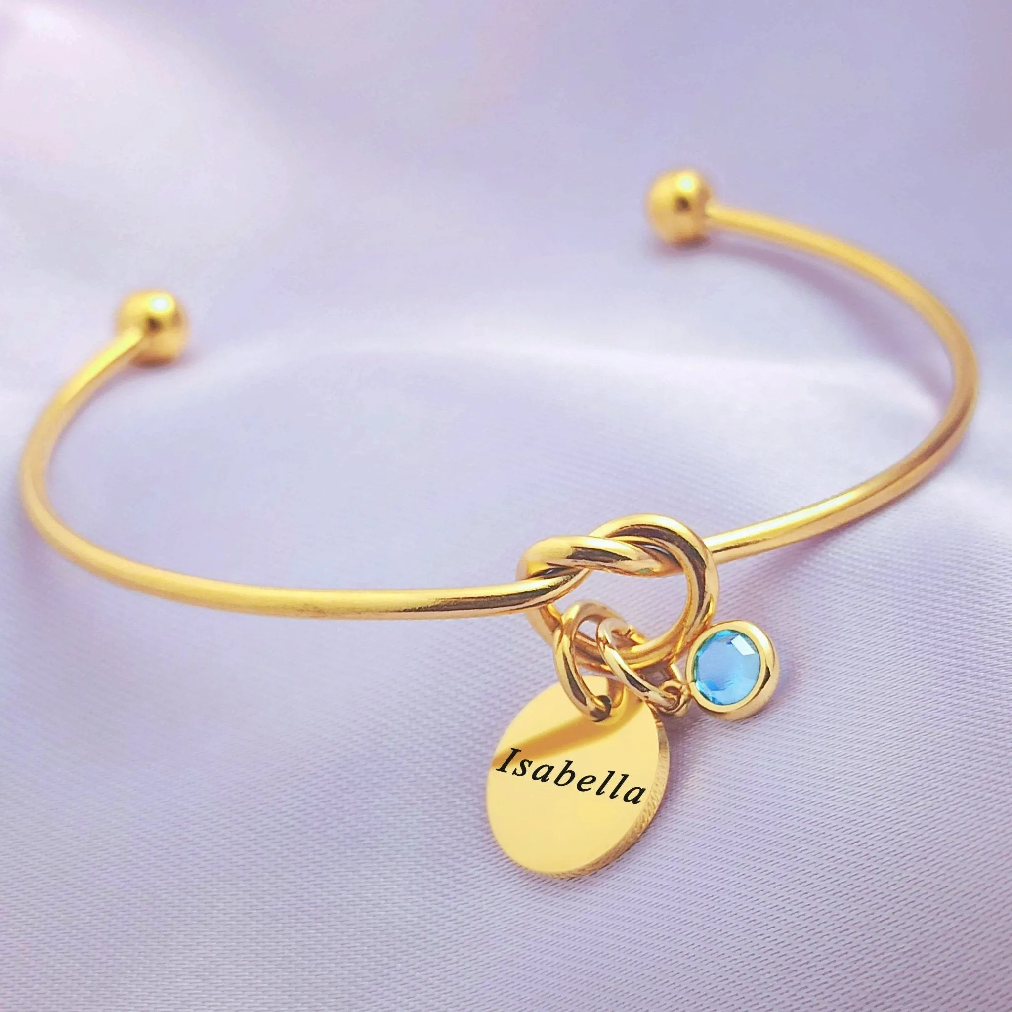 Knot Bangle (Disc & Birthstones Optional)