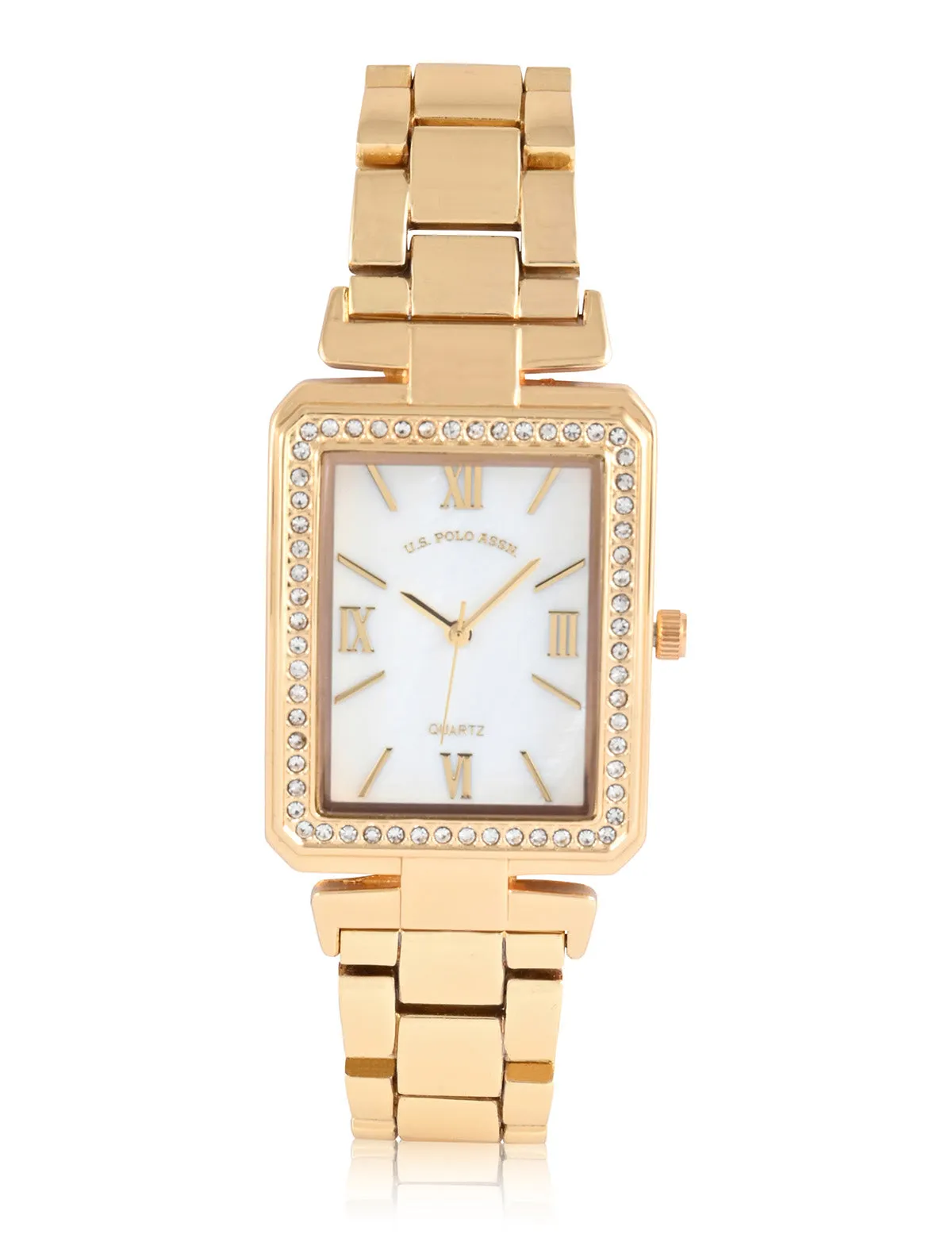 LADIES GOLD SQUARE FACE EMBELLISHED WATCH