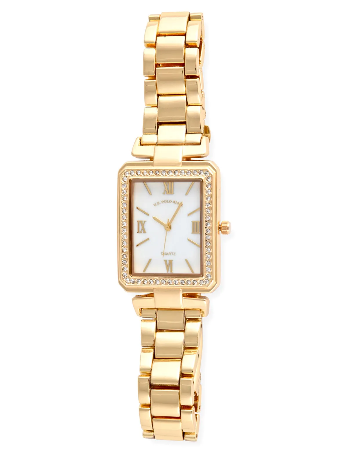 LADIES GOLD SQUARE FACE EMBELLISHED WATCH