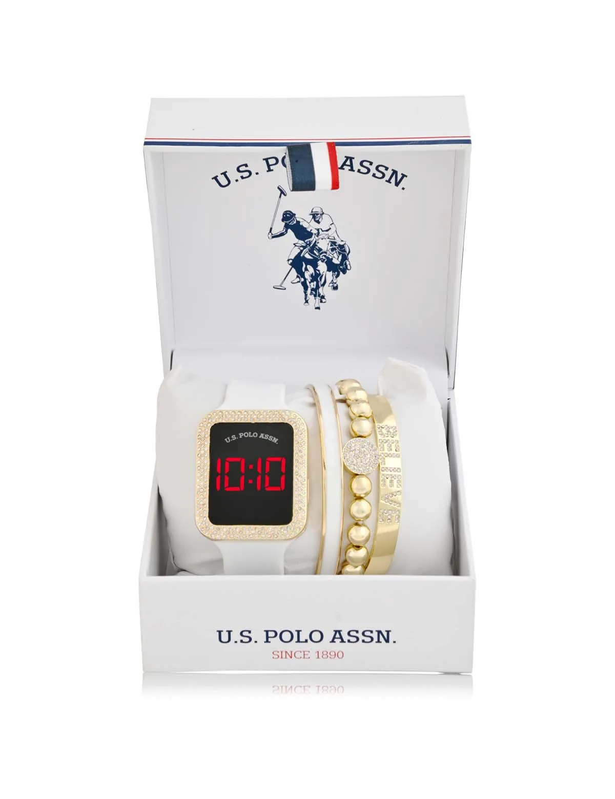 LADIES LED SQUARE EMBELLISHED WATCH & BRACELETS SET