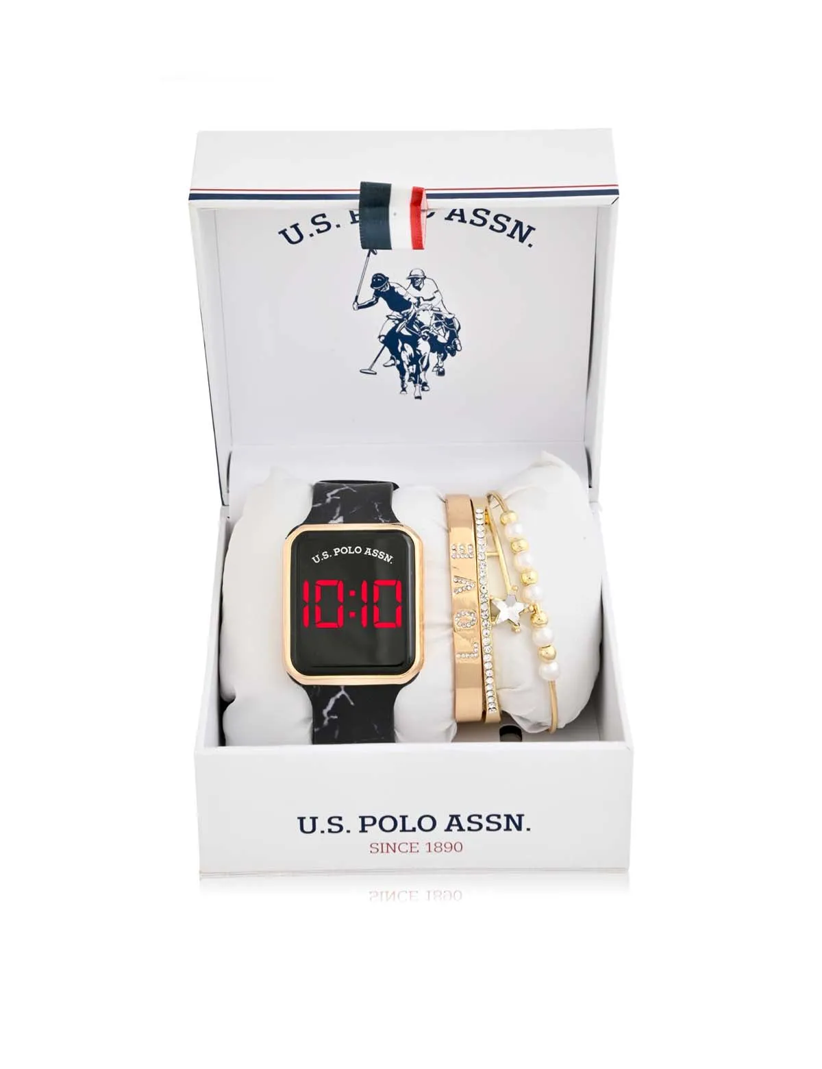 LADIES LED SQUARE FACE WATCH & STACKABLE BRACELETS SET