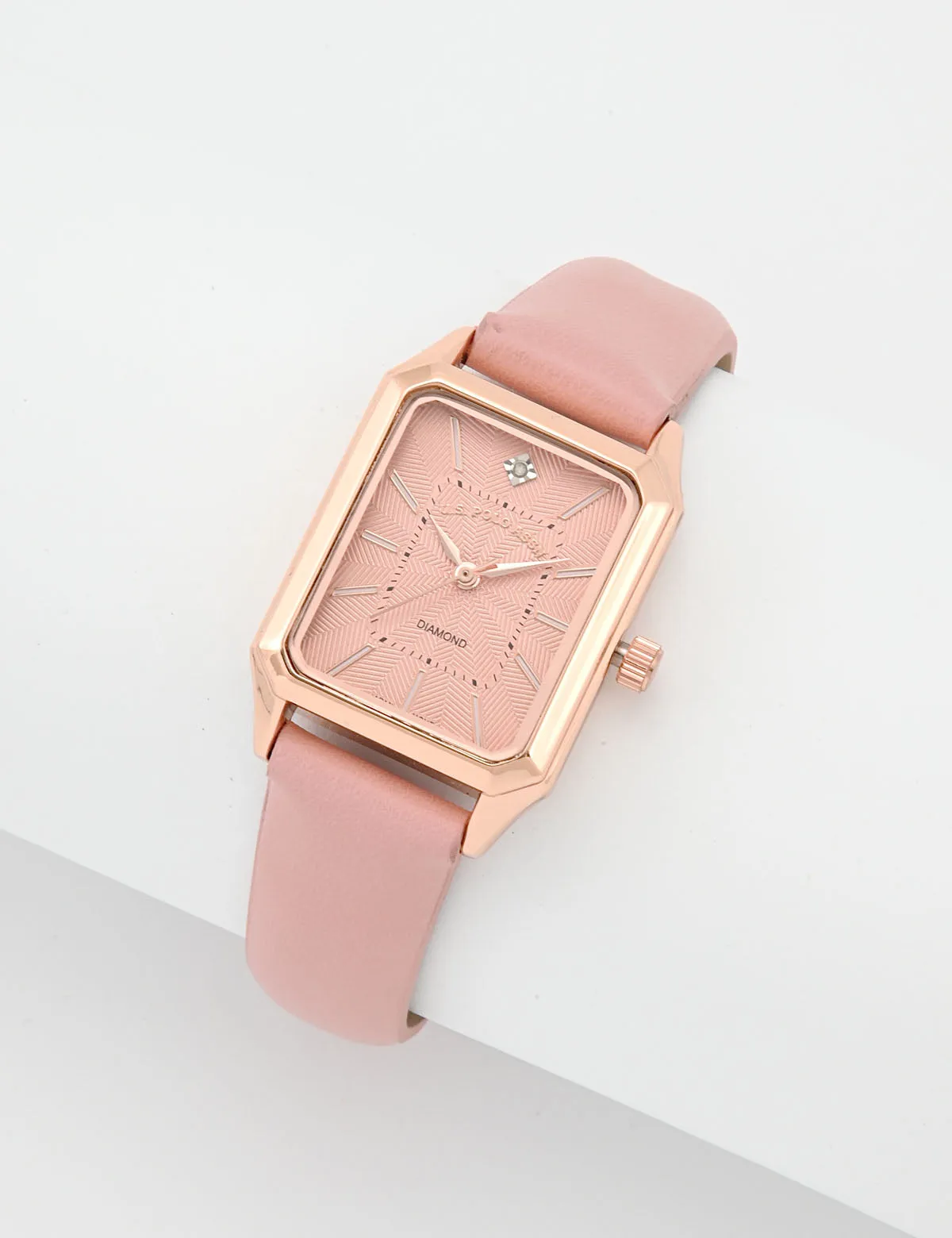 LADIES PINK SQUARE WATCH AND BRACELETS SET